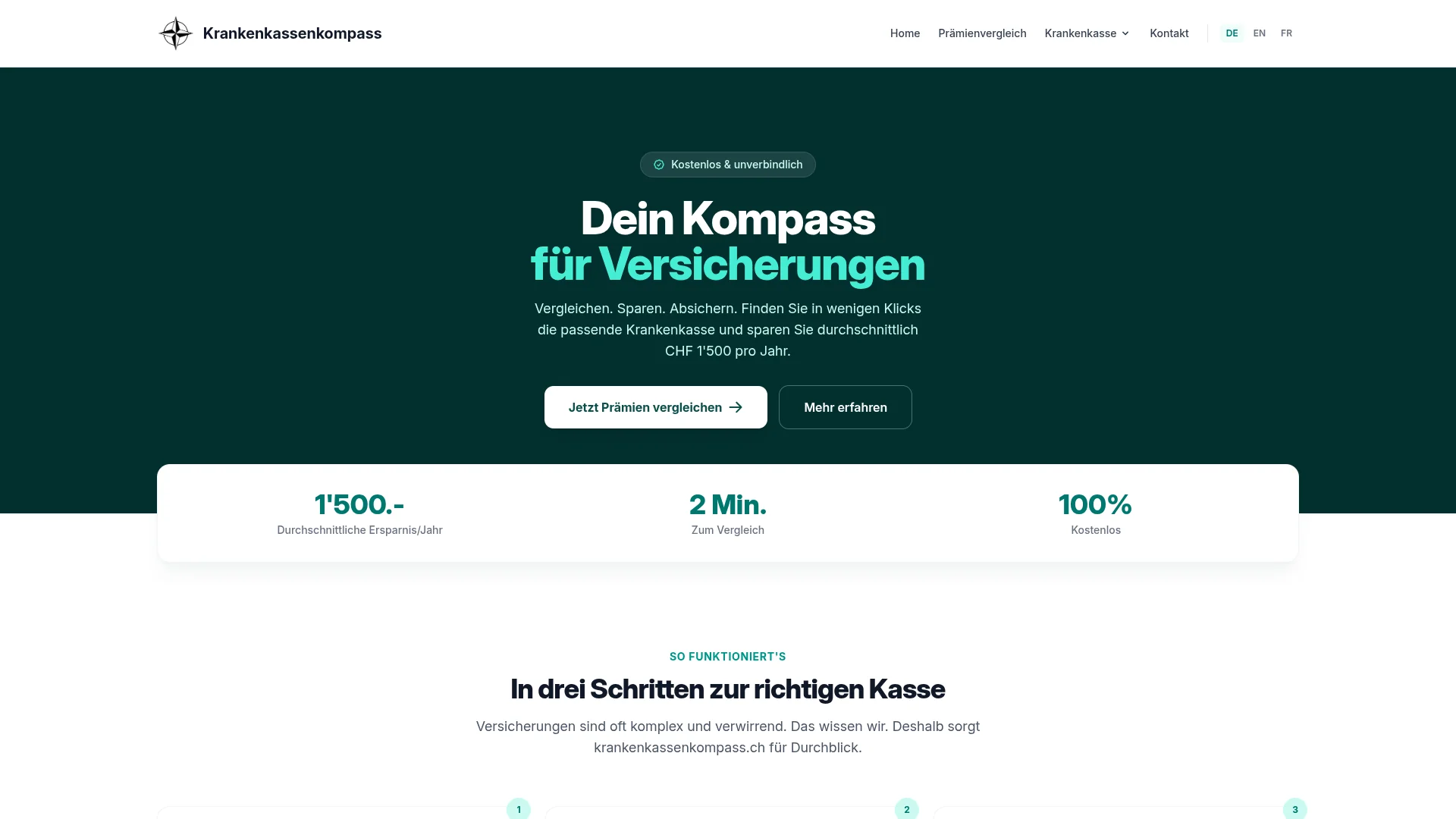 Ansicht der Krankenkassenkompass Website